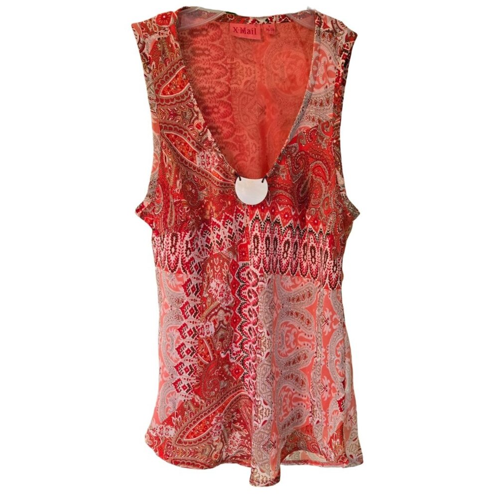 X-Mail Red Paisley Sleeveless Blouse Women's Small Layered Tunic Tank Top